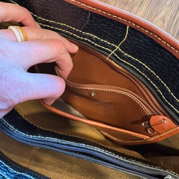 Vintage Brown and Black Leather Handbag Purse - Picture 4 of 11